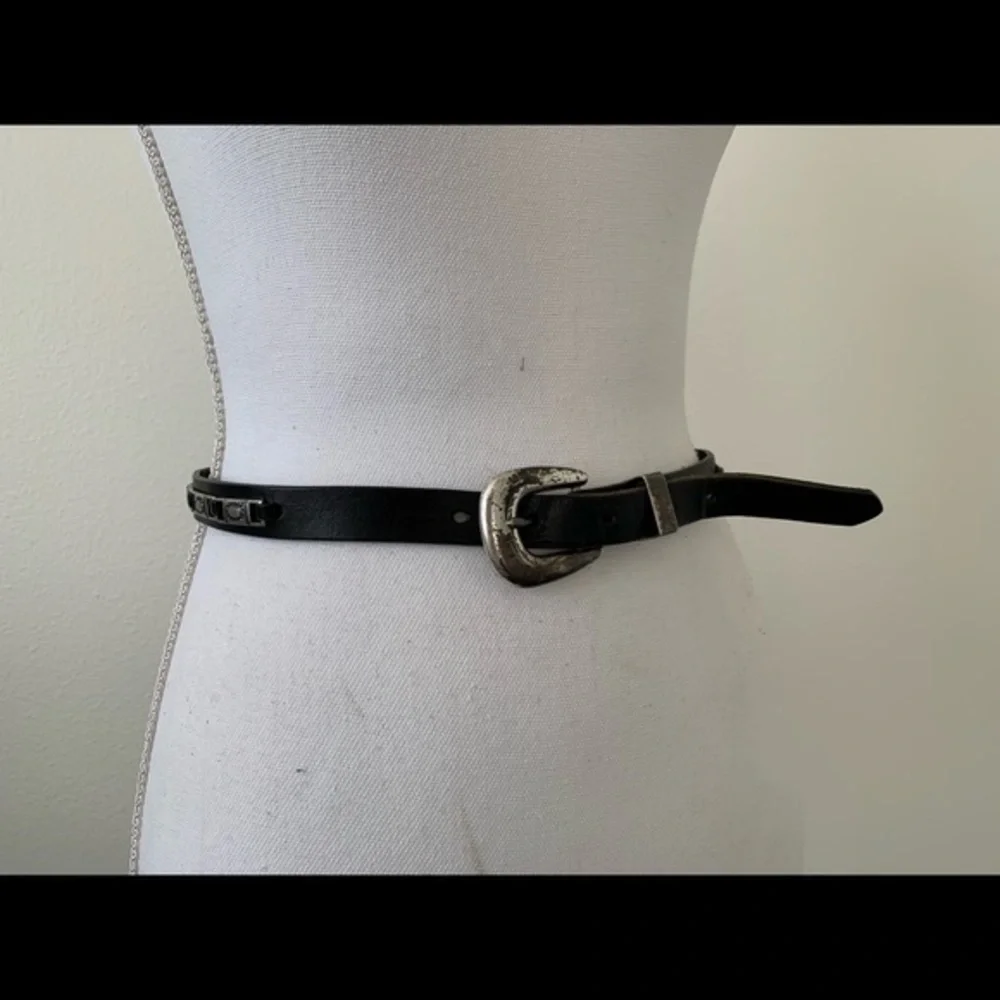 Black Leather Belt with Silver Buckle